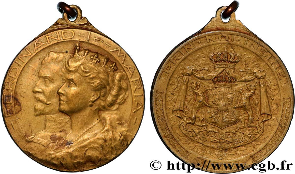 ROMANIA - FERDINAND I Médaille, Roi Ferdinand et Reine Maria de Roumanie AU