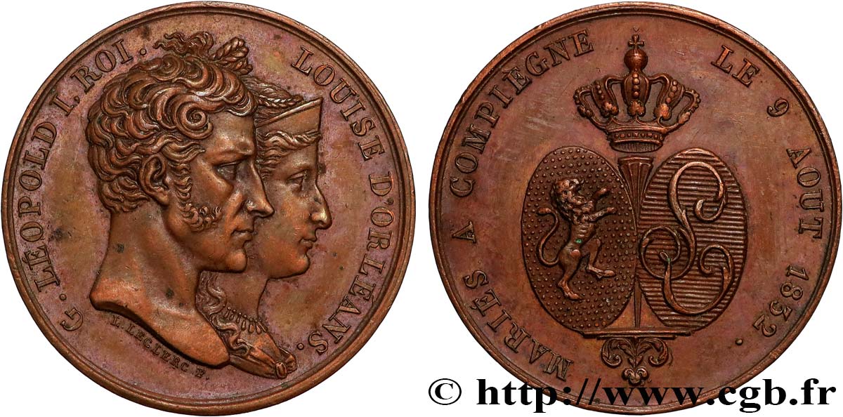 BELGIQUE - ROYAUME DE BELGIQUE - LÉOPOLD Ier Médaille, Mariage de Léopold Ier et Louise d’Orléans à Compiègne VZ