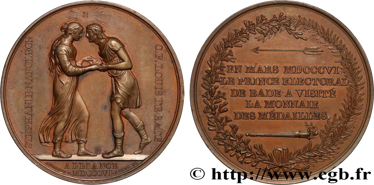 GESCHICHTE FRANKREICHS Médaille, Le Prince électoral de Bade visite la Monnaie des Médailles, Mariage du Prince de Bade VZ