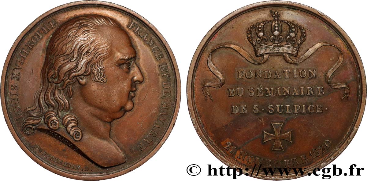 LOUIS XVIII Médaille, Fondation du séminaire de Saint Sulpice TTB+