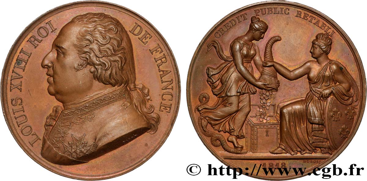 LOUIS XVIII Médaille, Crédit public rétabli SUP+