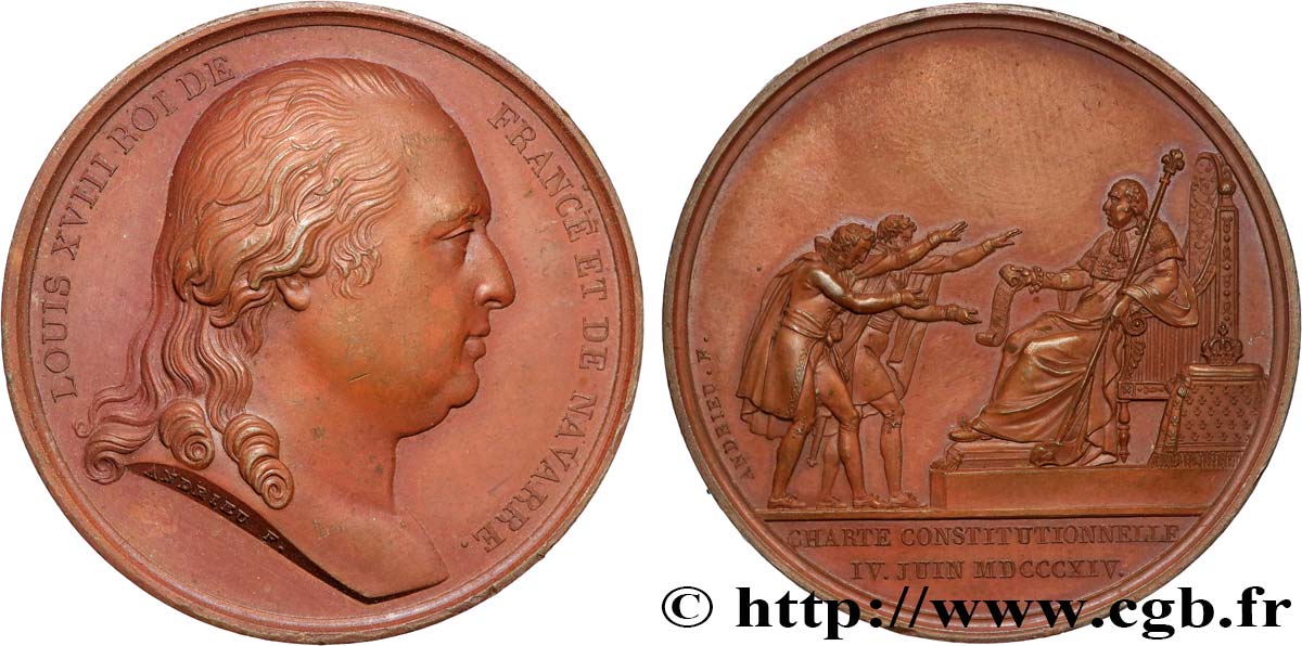 LOUIS XVIII Médaille, Charte Constitutionnelle AU
