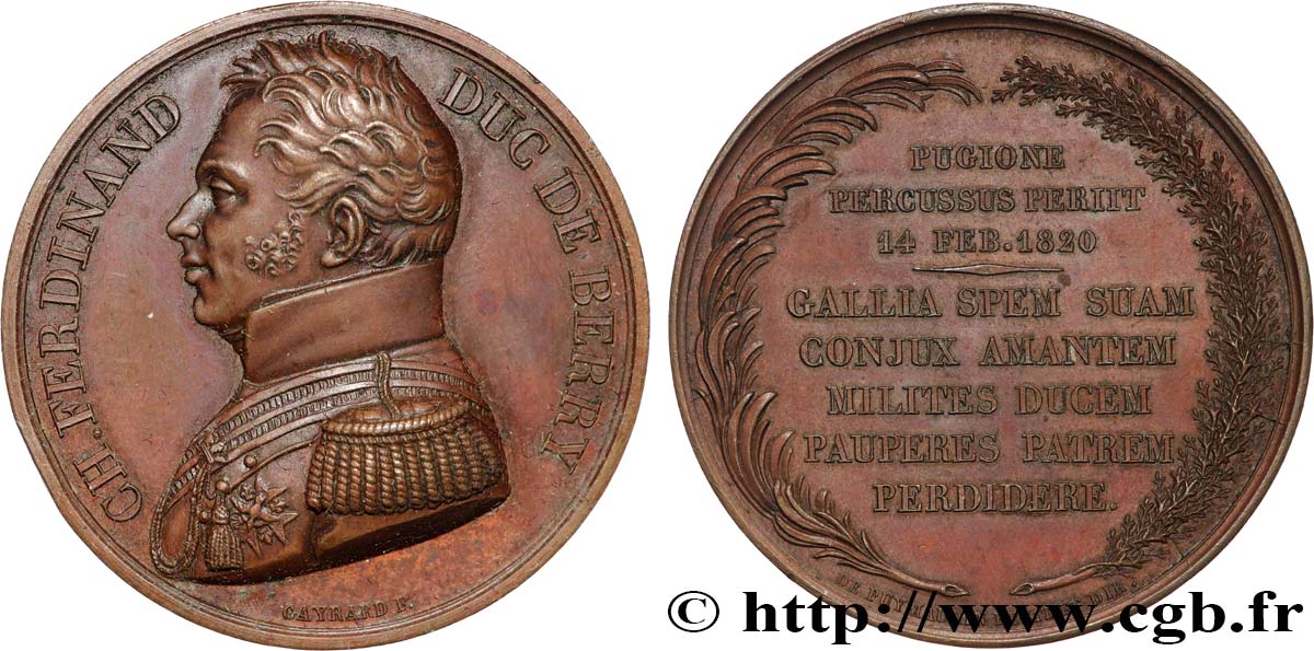 LOUIS XVIII Médaille, Mort de Charles Ferdinand duc de Berry TTB+/SUP