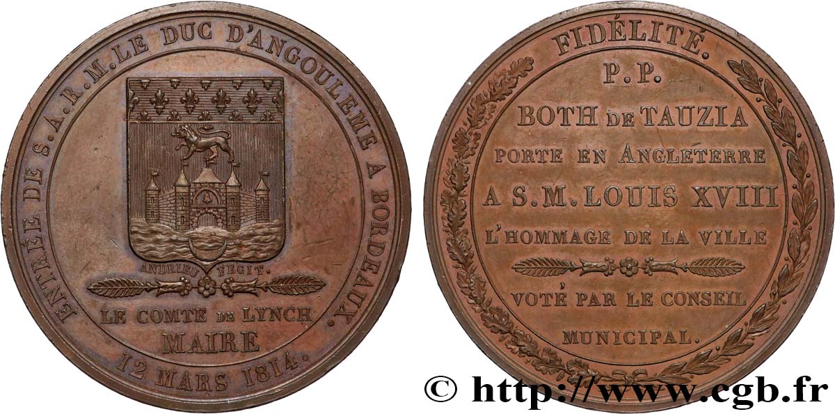 PREMIER EMPIRE Médaille, Entrée du Duc d’Angoulême à Bordeaux SUP