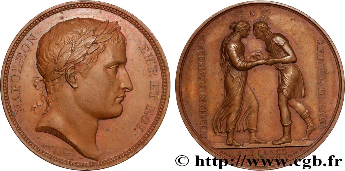 NAPOLEON S EMPIRE Médaille de mariage, Stéphanie de Beauharnais et le Prince de Bade AU