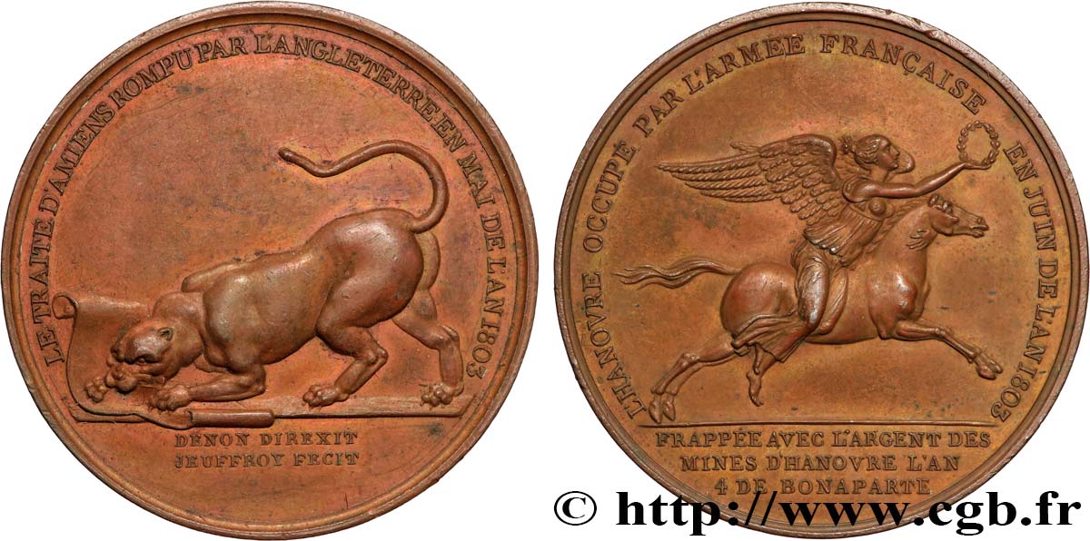 NAPOLEON S EMPIRE Médaille, Traité d’Amiens et Hanovre occupé AU