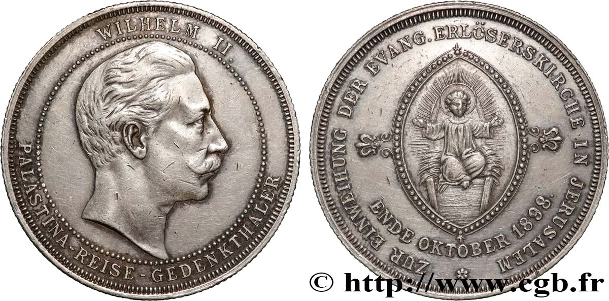 ALLEMAGNE - ROYAUME DE PRUSSE - GUILLAUME II Médaille, Gedenkthaler, Inauguration de l église du Rédempteur à Jérusalem TTB