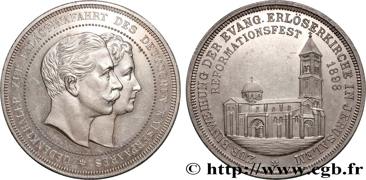ALLEMAGNE - KÖNIGREICH PREUẞEN - WILHELM II. Médaille, Gedenkthaler, Inauguration de l église du Rédempteur à Jérusalem VZ
