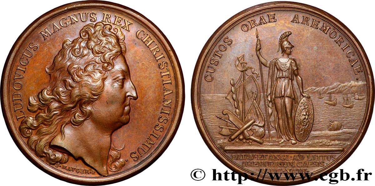 LOUIS XIV  THE SUN KING  Médaille, Défaite des Anglais et des Hollandais près de Brest VZ