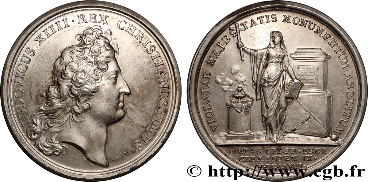LOUIS XIV  THE SUN KING  Médaille, Pyramide des Corses abattue à Rome, refrappe AU