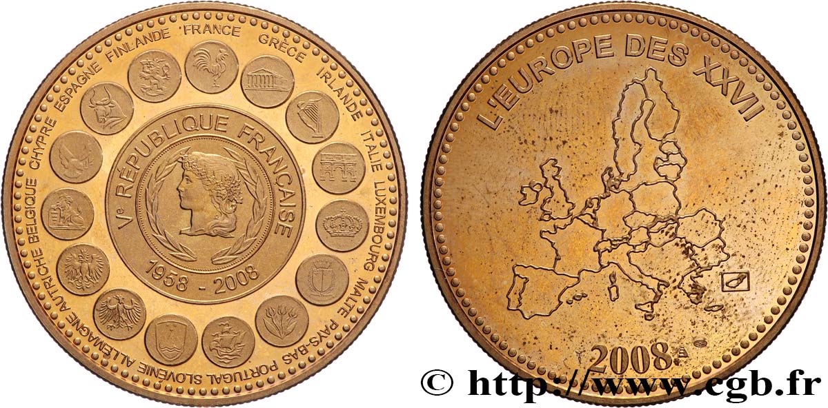 V REPUBLIC Médaille, Cinquantième anniversaire de la Ve République Française, 1958-2008 AU