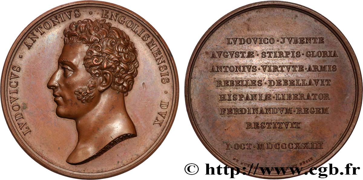 LUIS XVIII Médaille, Louis-Antoine, Duc d’Angoulême, Victoire de la guerre d Espagne et restitution de Ferdinand VII MBC+