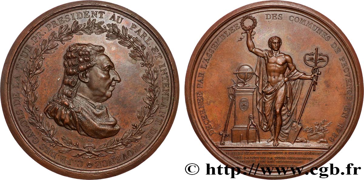 LOUIS XVI Médaille, Charles Jean-Baptiste des Galois de la Tour de Glené, décernée par l’Assemblée des communes de Provence SUP