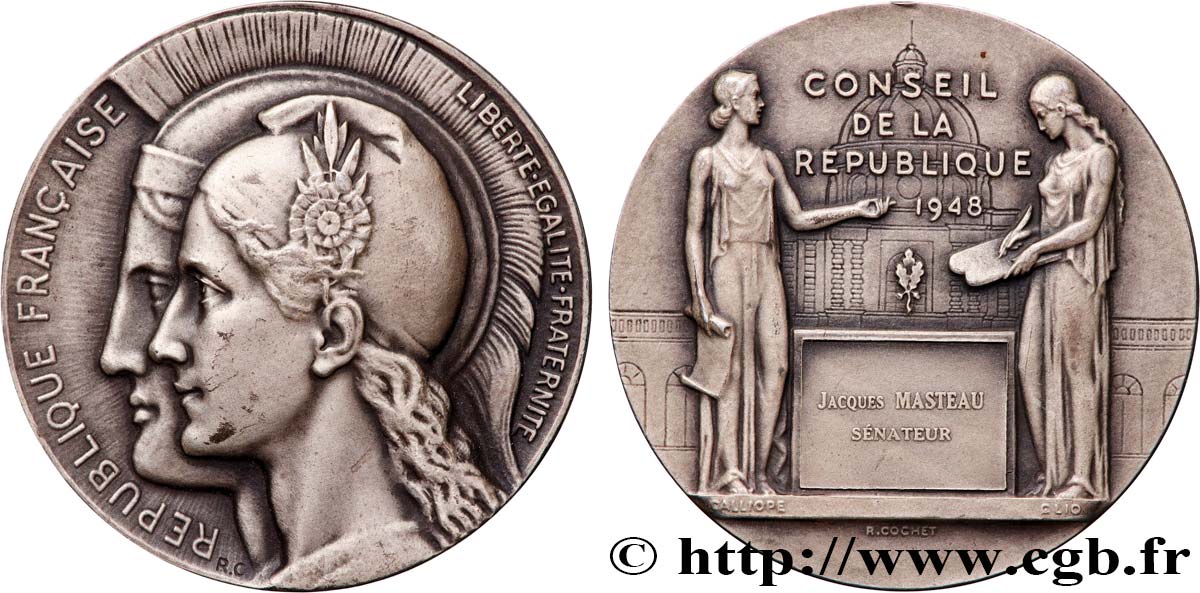 GOUVERNEMENT PROVISOIRE DE LA RÉPUBLIQUE FRANÇAISE Médaille, Conseil de la République, Sénateur TTB+