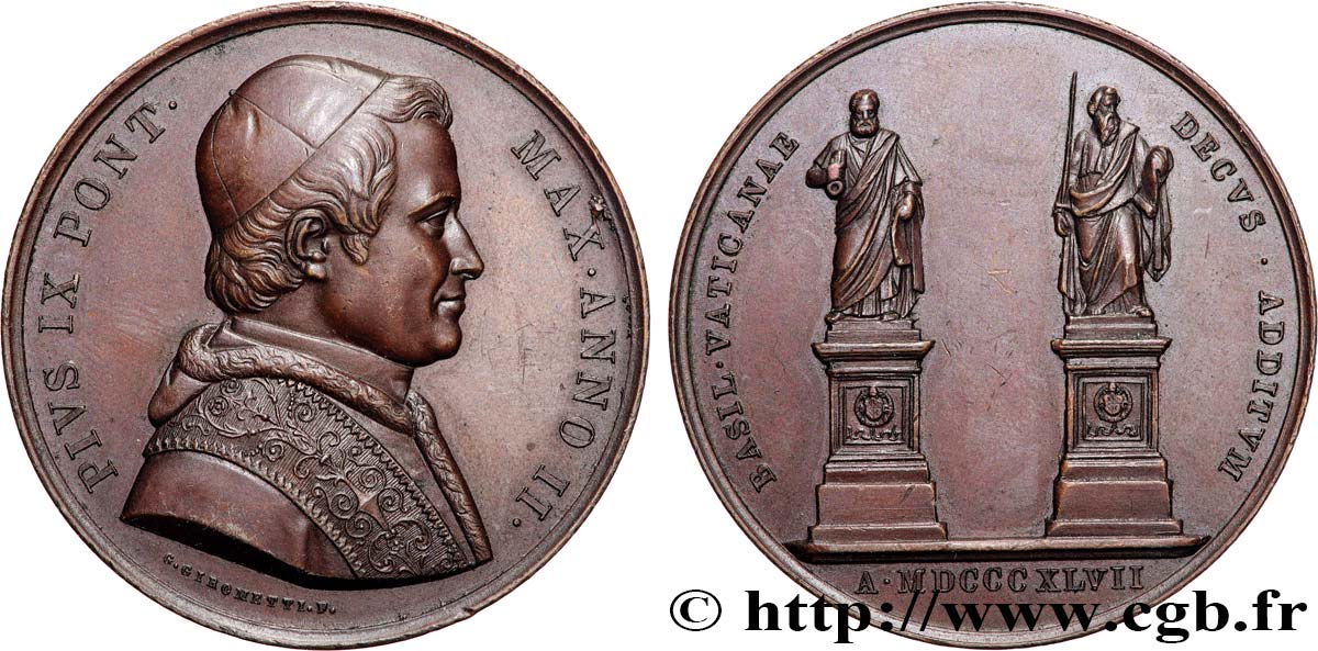 ITALY - PAPAL STATES - PIUS IX (Giovanni Maria Mastai Ferretti) Médaille, Saint Pierre et Saint Paul AU