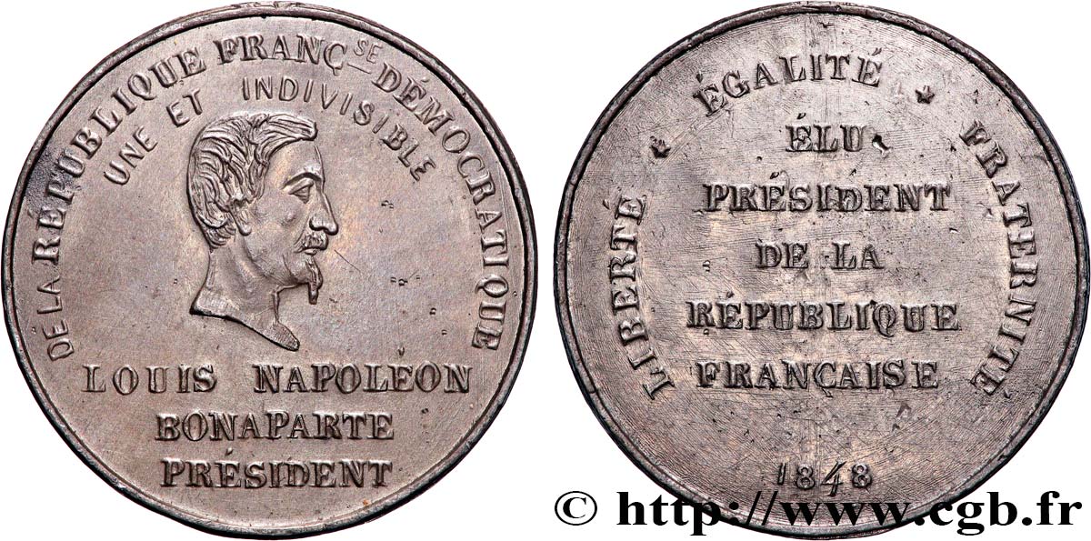 DEUXIÈME RÉPUBLIQUE Médaille, Élection du président Louis Napoléon Bonaparte AU