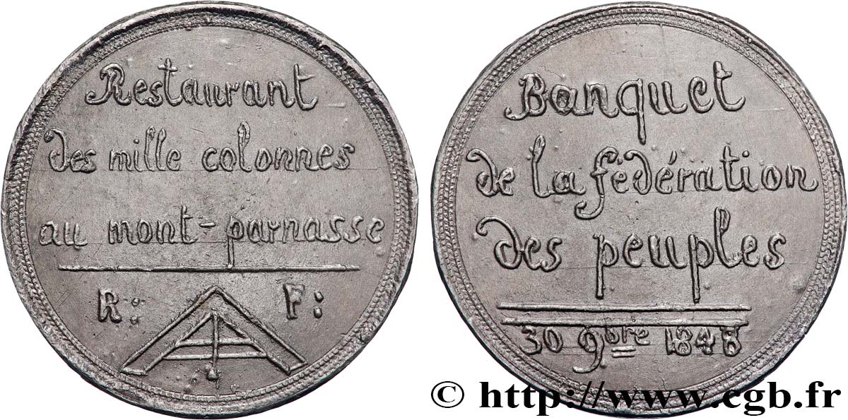 DEUXIÈME RÉPUBLIQUE Médaille, Banquet de la Fédération des peuples TTB+