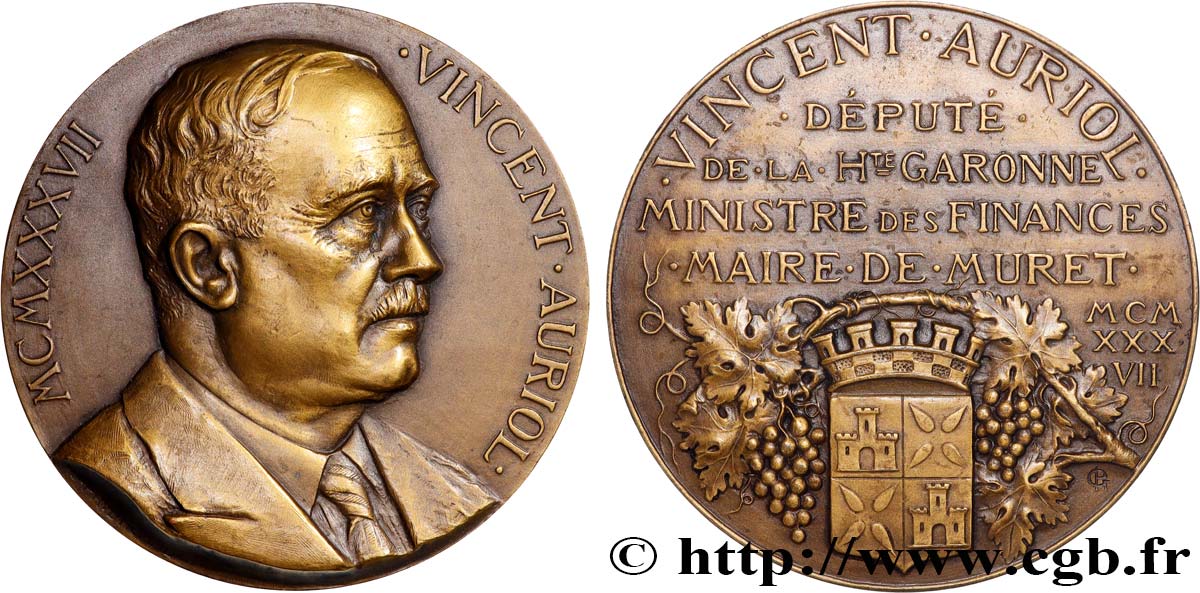 TROISIÈME RÉPUBLIQUE Médaille, Vincent Auriol TTB+
