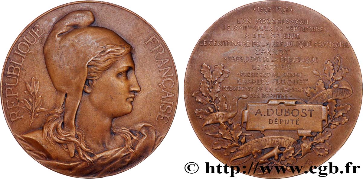 TERCERA REPUBLICA FRANCESA Médaille, Centenaire de la République Française MBC+