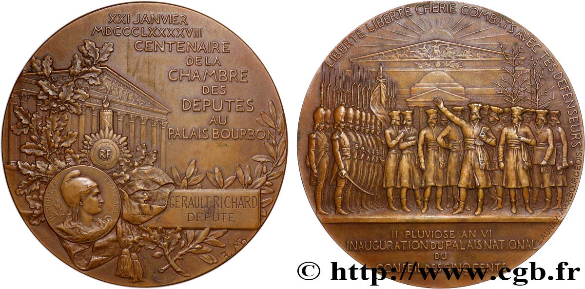 III REPUBLIC Médaille, Centenaire de la chambre des députés au Palais Bourbon AU