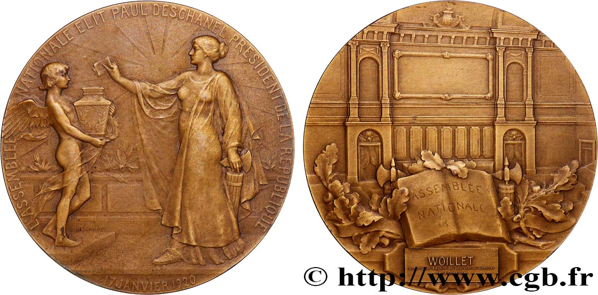 III REPUBLIC Médaille, Élection de Paul Deschanel AU/AU