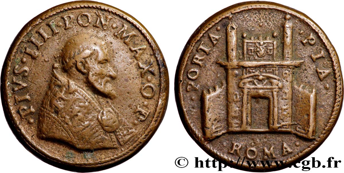 ITALIE - ÉTATS DU PAPE - PIE IV (Giovanni Angelo Medici) Médaille, Porta Pia de Rome TB+