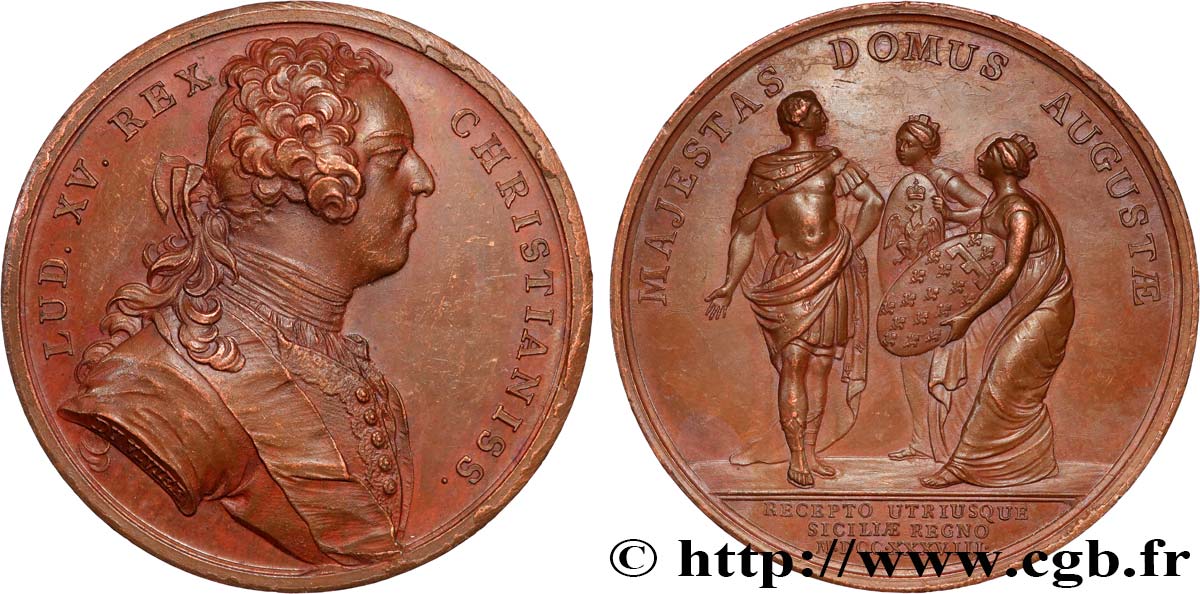 LOUIS XV THE BELOVED Médaille, Remise des Deux-Siciles à Don Carlos de Sicile AU