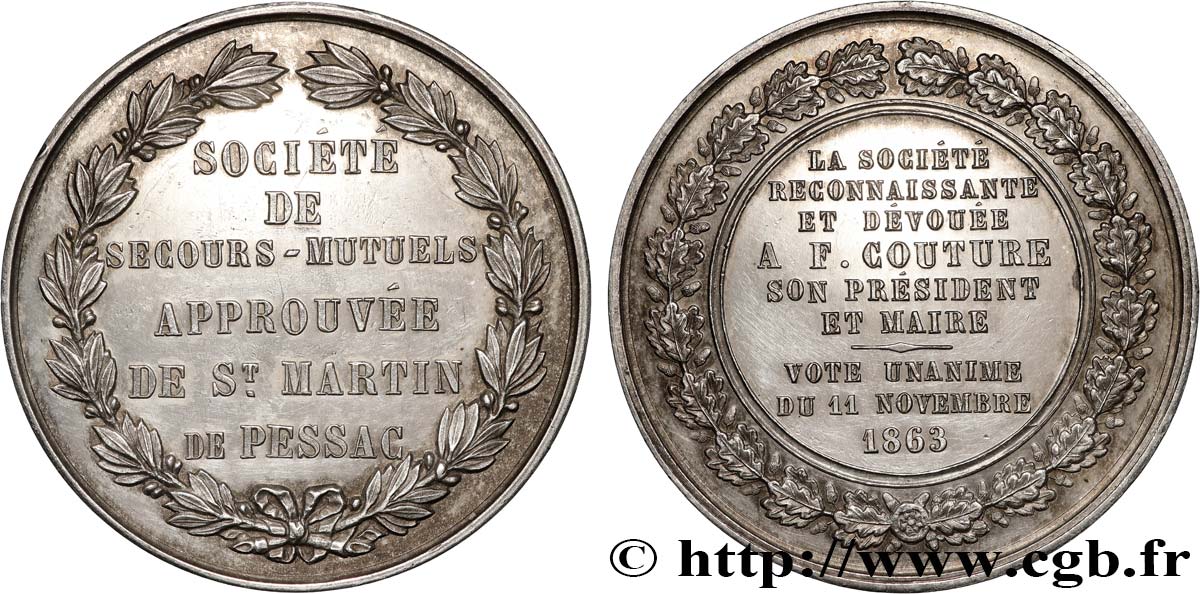 ASSURANCES Médaille, Société de secours-mutuels de Saint-Martin de Pessac TTB+