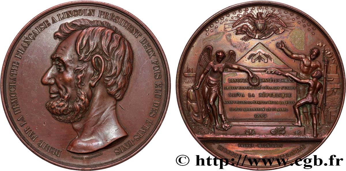 ÉTATS-UNIS D AMÉRIQUE Médaille, Assassinat d’Abraham Lincoln, Hommage de la France TTB