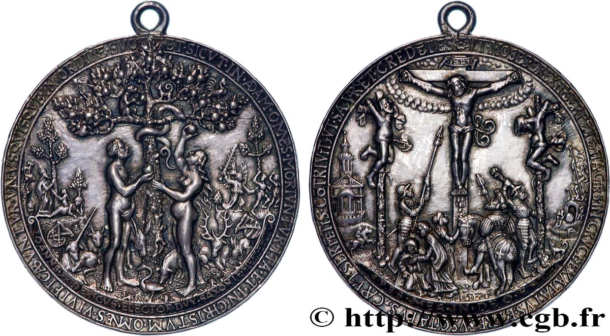 ALEMANIA - SAJONIA Médaille, Adam et Eve - La crucifixion par Hans Reinhardt MBC+