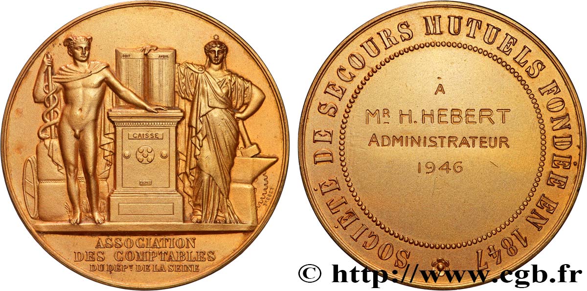 GOUVERNEMENT PROVISOIRE DE LA RÉPUBLIQUE FRANÇAISE Médaille de récompense, Société de secours mutuels, Association des comptables SUP