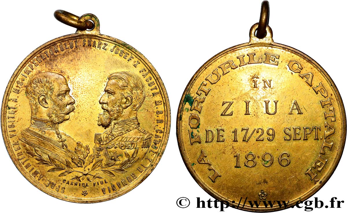 ROUMANIE - CHARLES Ier Médaille, Visite de l’empereur François Joseph I en Roumanie TTB+