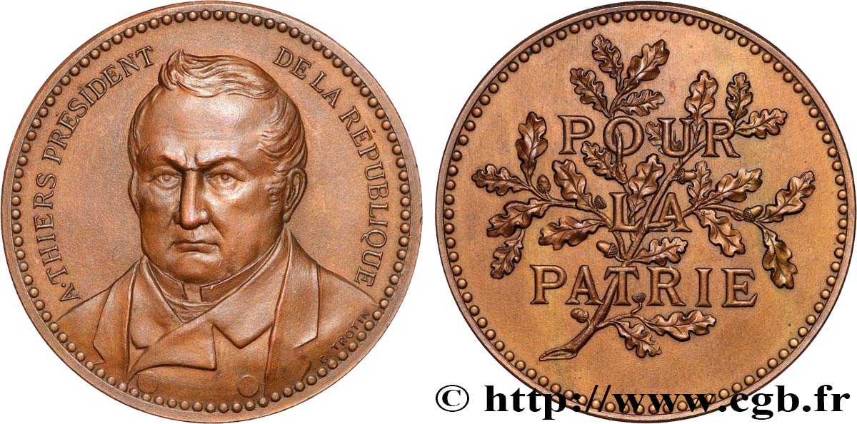 TERZA REPUBBLICA FRANCESE Médaille, Président Adolphe Thiers, Pour la Patrie SPL