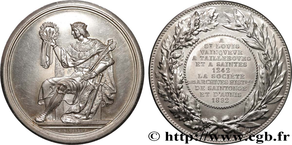 III REPUBLIC Médaille, Hommage à Saint Louis par la Société des archives historiques de Saintonge et d’Aunis AU/MS
