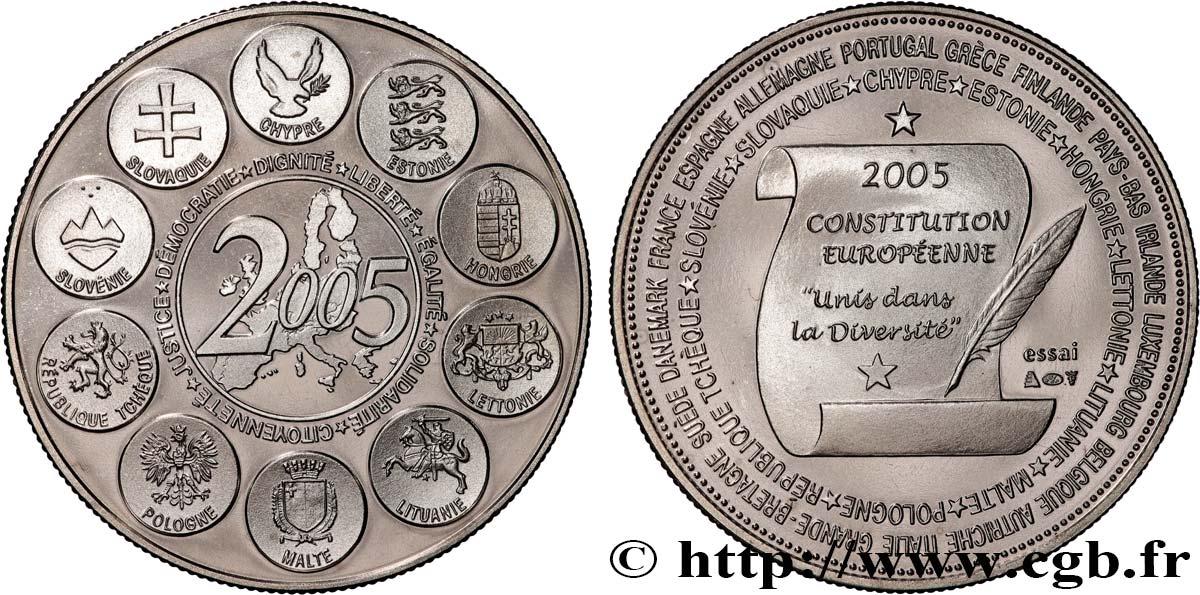 QUINTA REPUBLICA FRANCESA Médaille, Essai, Constitution européenne EBC