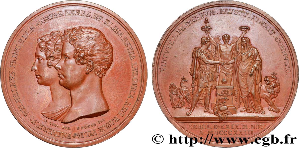 ALLEMAGNE - ROYAUME DE PRUSSE - FRÉDÉRIC-GUILLAUME IV Médaille, Mariage de Frédéric Guillaume de Prusse et Elisabeth Louise de Bavière TTB+