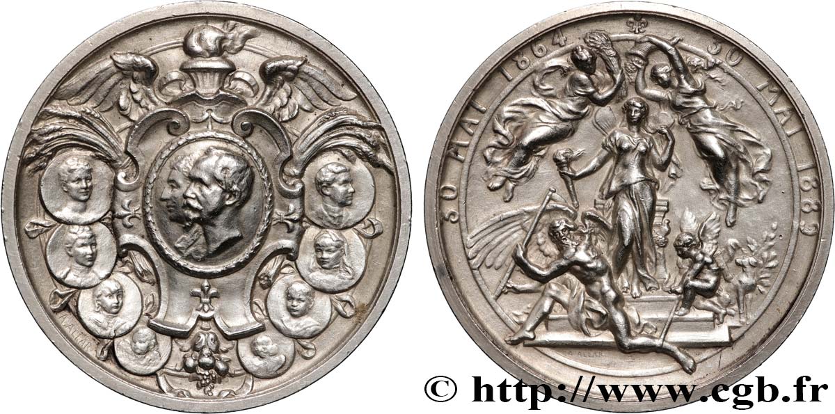 DRITTE FRANZOSISCHE REPUBLIK Médaille, Noces d’argent du Comte de Paris, Philippe VII et son épouse Marie-Isabelle d Orléans SS