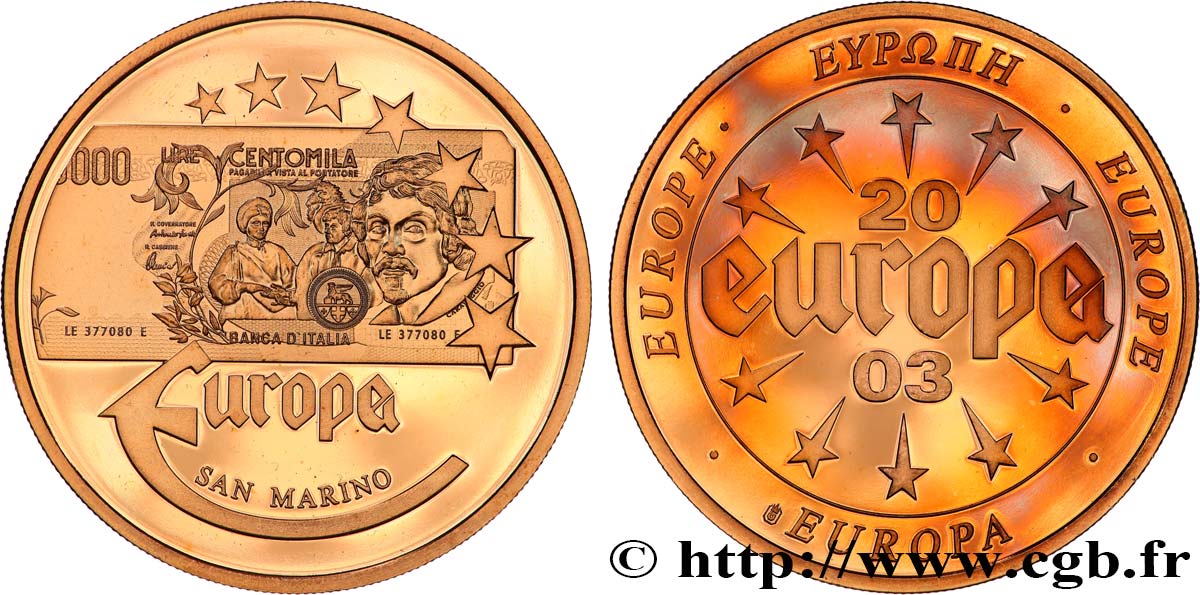 CINQUIÈME RÉPUBLIQUE Médaille, 5000 Lire, San Marino SPL