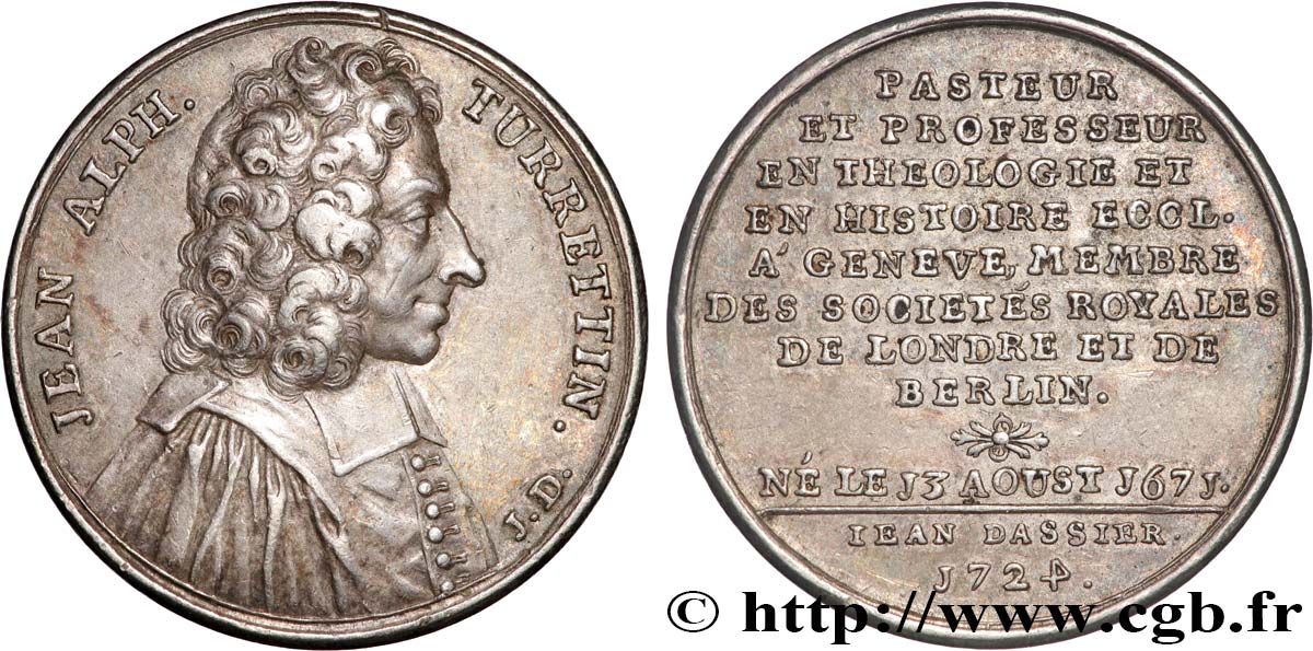LES THÉOLOGIENS DE GENEVE ET LES MÉDAILLES CONNEXES DES ANNÉES 1720 Médaille, Les théologiens genevois, Jean-Alphonse Turrettini TTB+