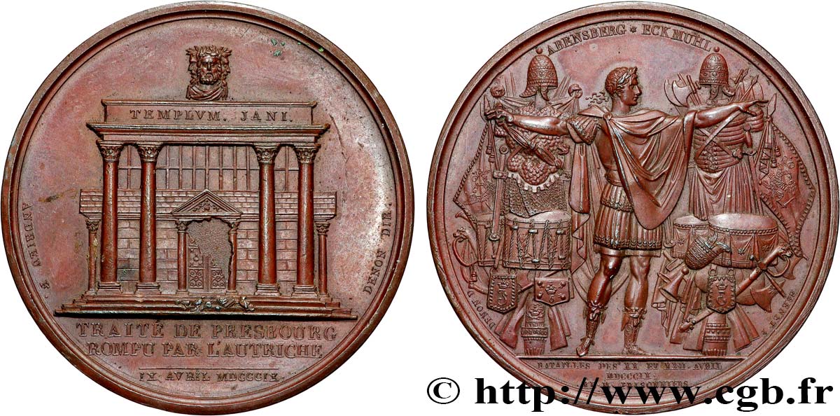 PREMIER EMPIRE Médaille, Rupture de la paix de Presbourg, Batailles d’Abensberg et d’Eckmühl TTB+