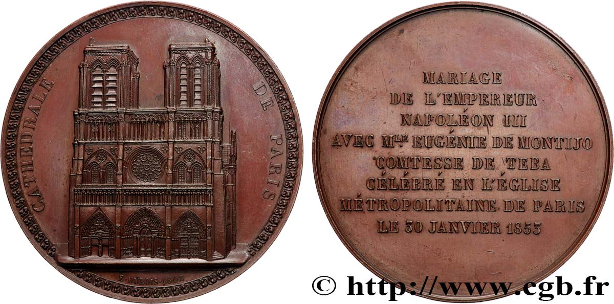 ZWEITES KAISERREICH Médaille, Mariage de l’empereur Napoléon III et Eugénie de Montijo, comtesse de Teba VZ