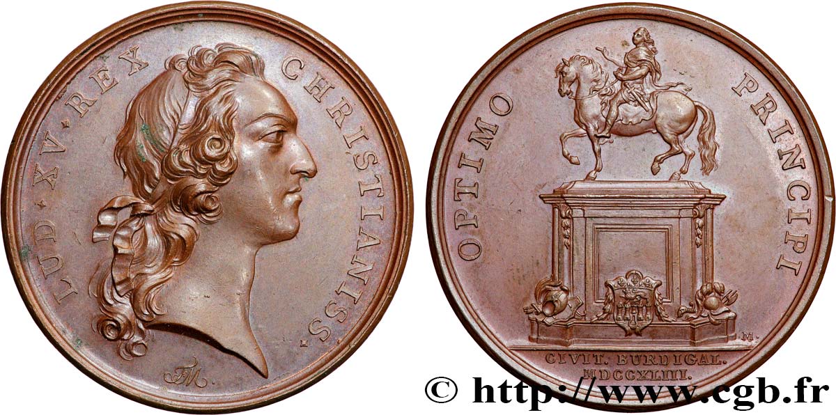 LOUIS XV DIT LE BIEN AIMÉ Médaille, Érection d’une statue équestre de Louis XV à Bordeaux TTB+