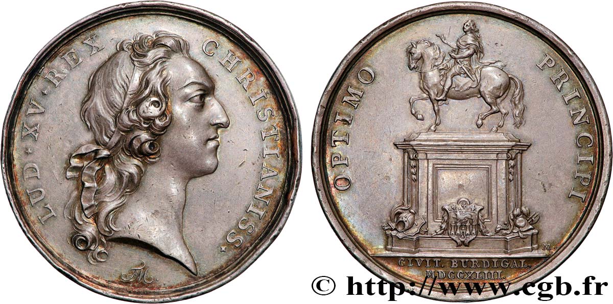 LOUIS XV DIT LE BIEN AIMÉ Médaille, Érection d’une statue équestre de Louis XV à Bordeaux TTB