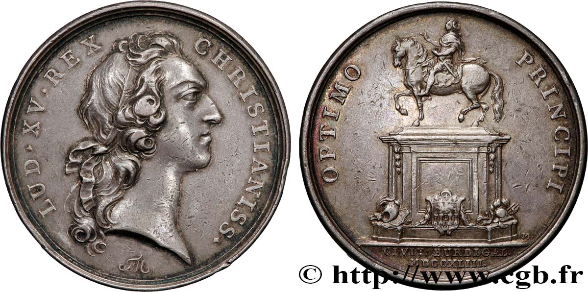 LOUIS XV DIT LE BIEN AIMÉ Médaille, Érection d’une statue équestre de Louis XV à Bordeaux BB