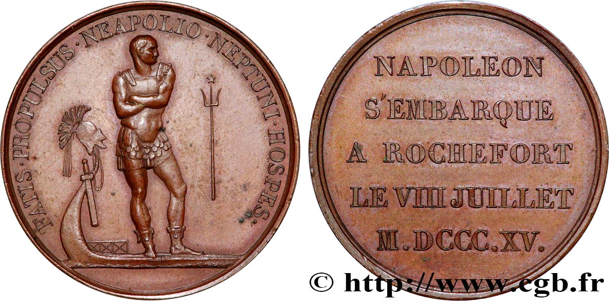 LOUIS XVIII Médaille, Embarquement de Napoléon à Rochefort AU/AU