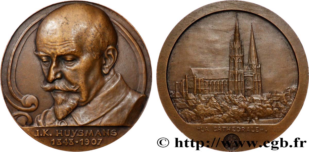 III REPUBLIC Médaille, Joris-Karl Huysmans, La cathédrale AU