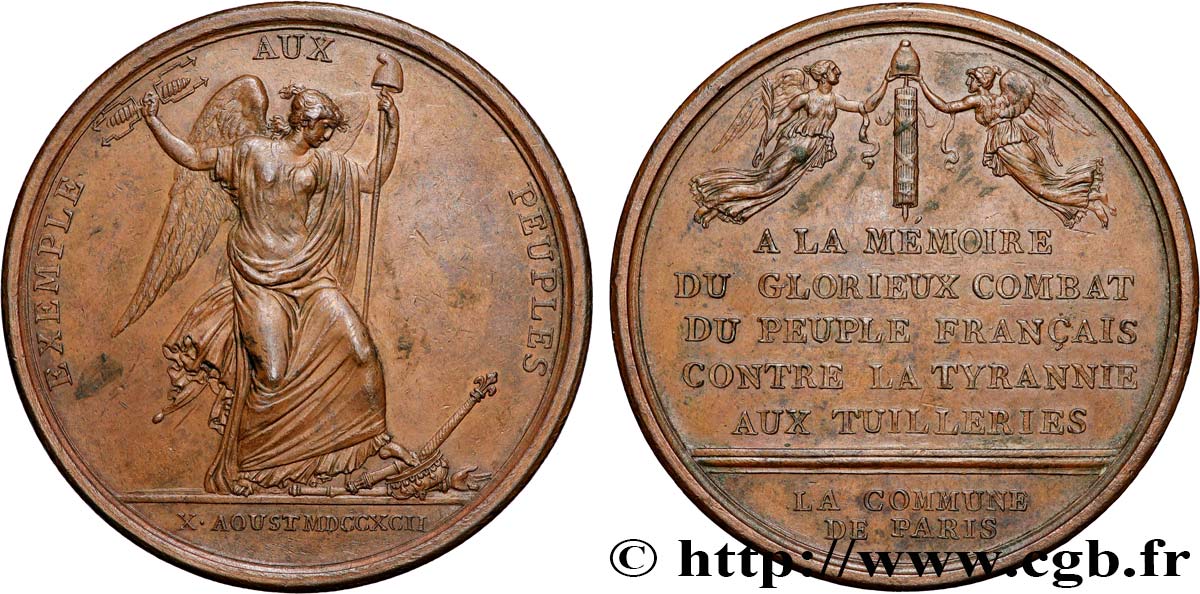 THE CONVENTION Médaille en mémoire du combat des Tuileries du 10 août XF