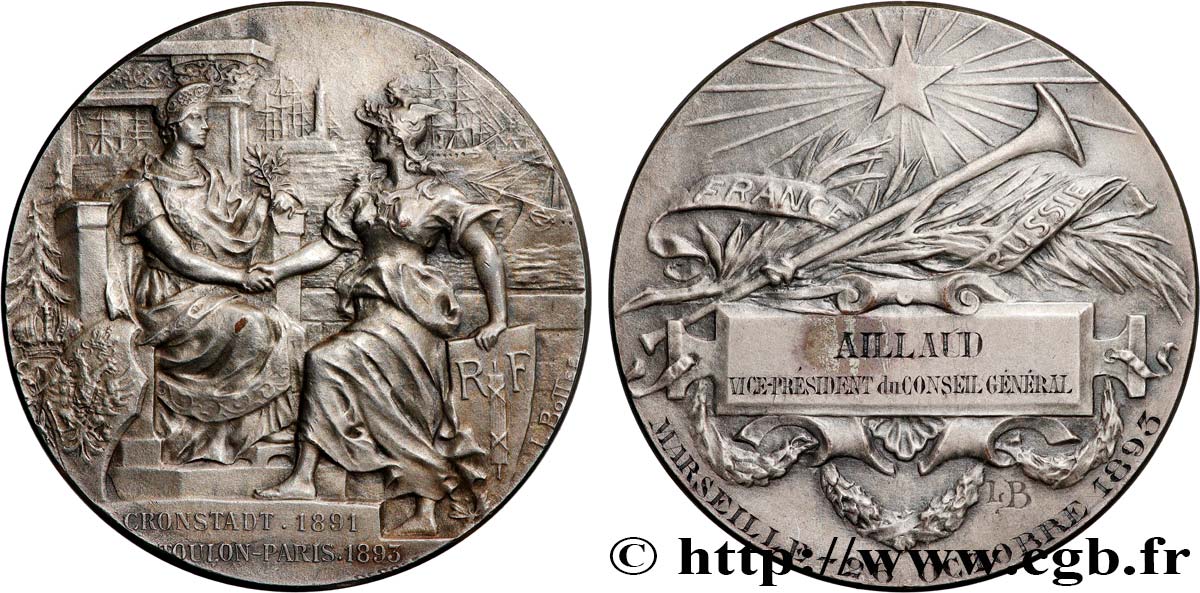 TROISIÈME RÉPUBLIQUE Médaille, Cronstadt-Toulon, Alliance France-Russie TTB+