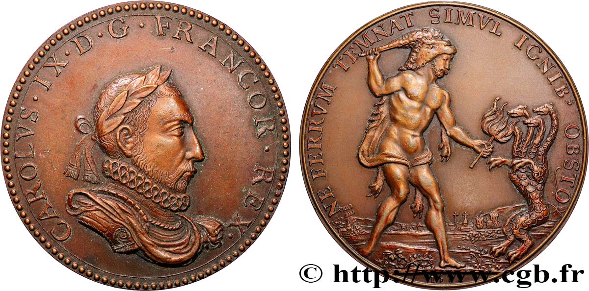 CHARLES IX Médaille, Massacre de la Saint-Barthélémy, refrappe AU/AU