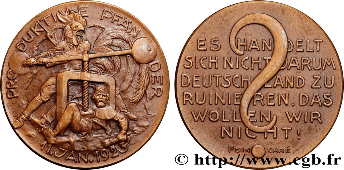 ALLEMAGNE - RÉPUBLIQUE DE WEIMAR Médaille satirique, Engagements productifs, Réparations des Allemands aux Alliés AU
